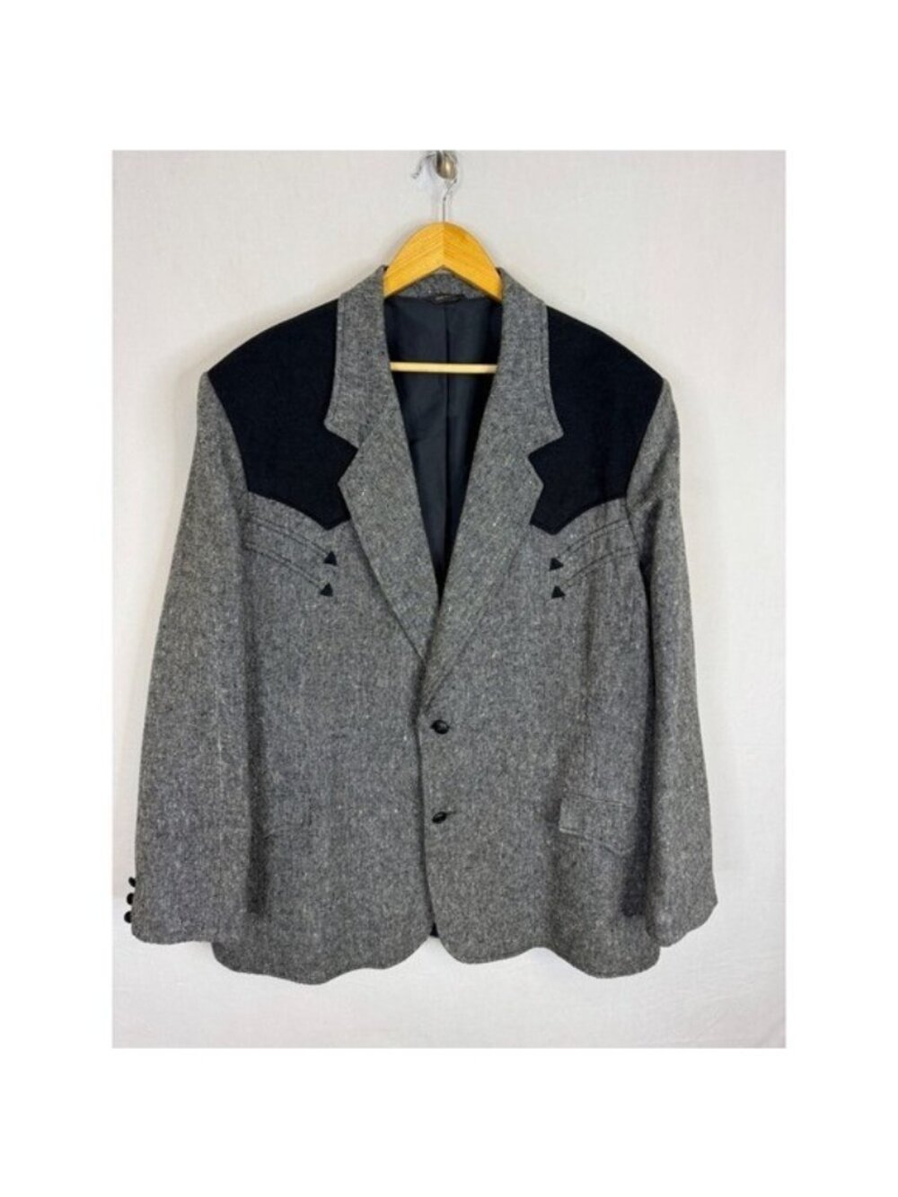Vintage Pioneer Wear Mens Western Blazer Grey Tweed Black Men 54L Tall USA